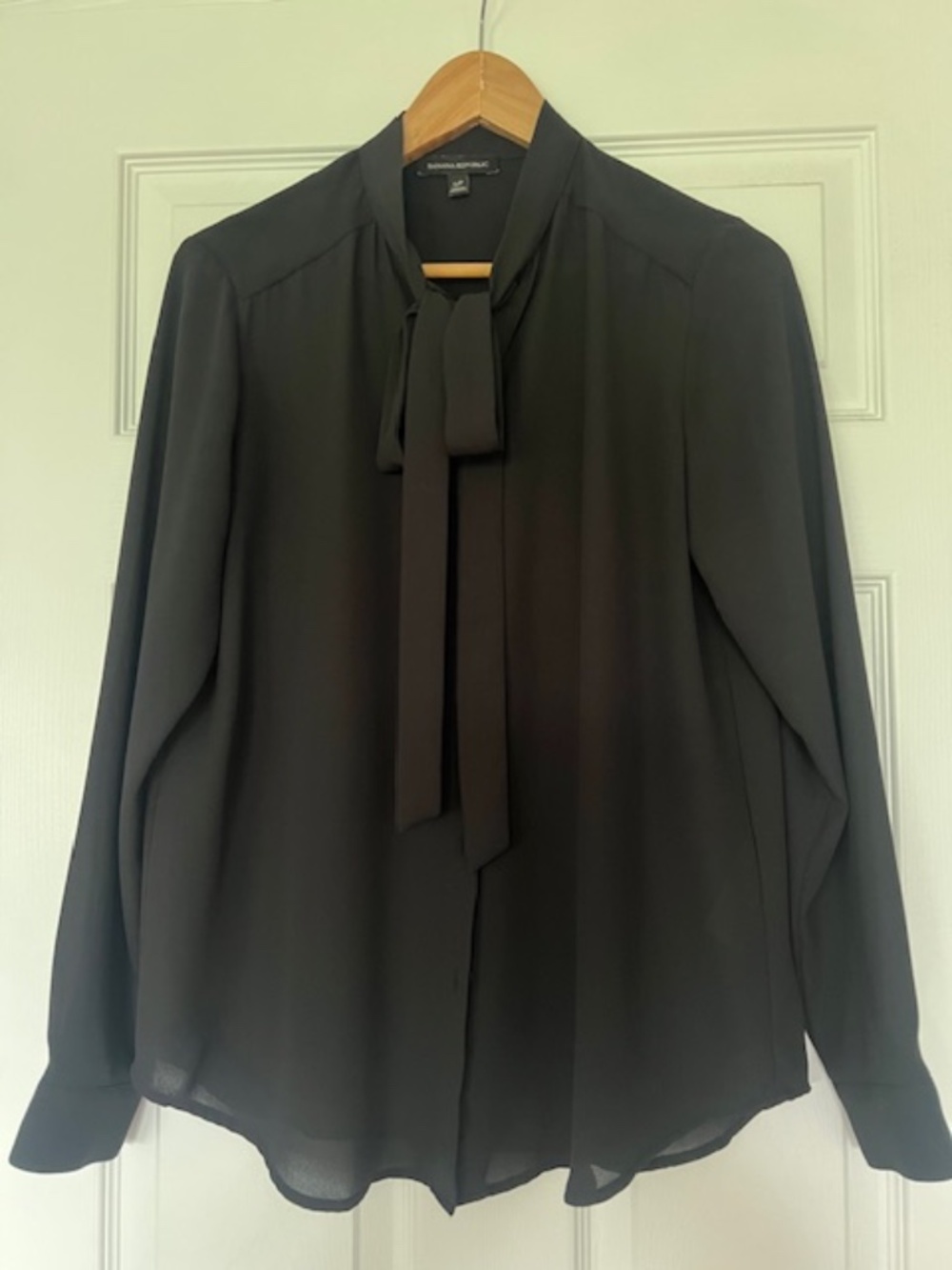 Banana Republic Office Black Tie Neck Blouse
